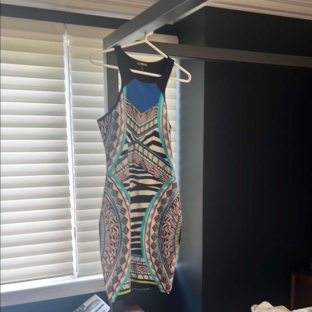 Express Black and Blue Geometric Mini Dress